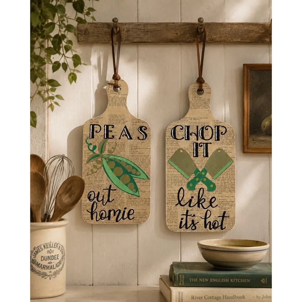 Handmade Kitchen Wall Decor Cutting Board Signs Peas Out Chop Like Its Hot Set